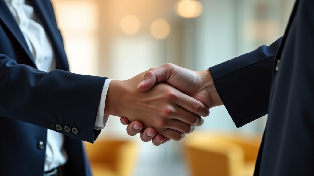 Professional handshake between client and real estate agent in a modern office